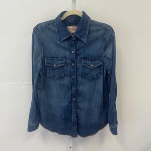 Siwy Ellie Denim Western Shirt Say You Will Wash Blue Snap Front Small T328CGL